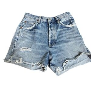 AGOLDE Dee Shorts Women 25 Light Blue Distressed High Rise A083C-811